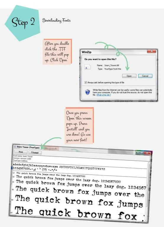 Downloading fonts to your computer. Step by step instructions.