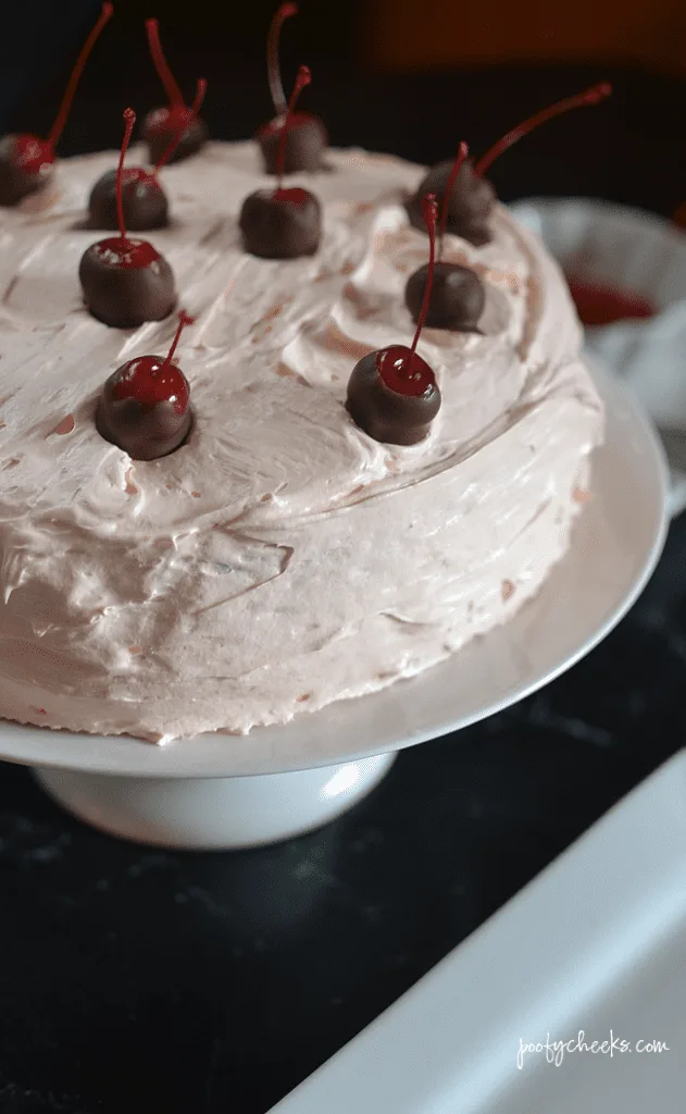 Maraschino Cherry Cake Recipe - A decadent cake that starts with a box mix for Valentine's Day