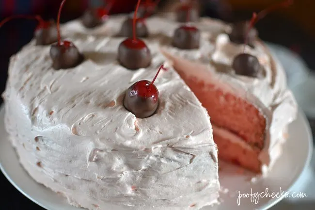 Maraschino Cherry Cake Recipe - A decadent cake that starts with a box mix for Valentine's Day