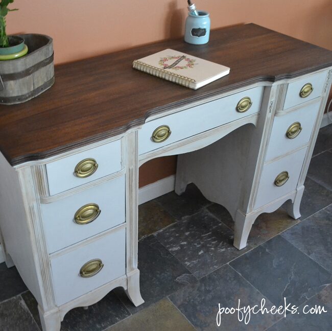 Two Toned desk redo using chalk paint and stain. DIY desk redo.