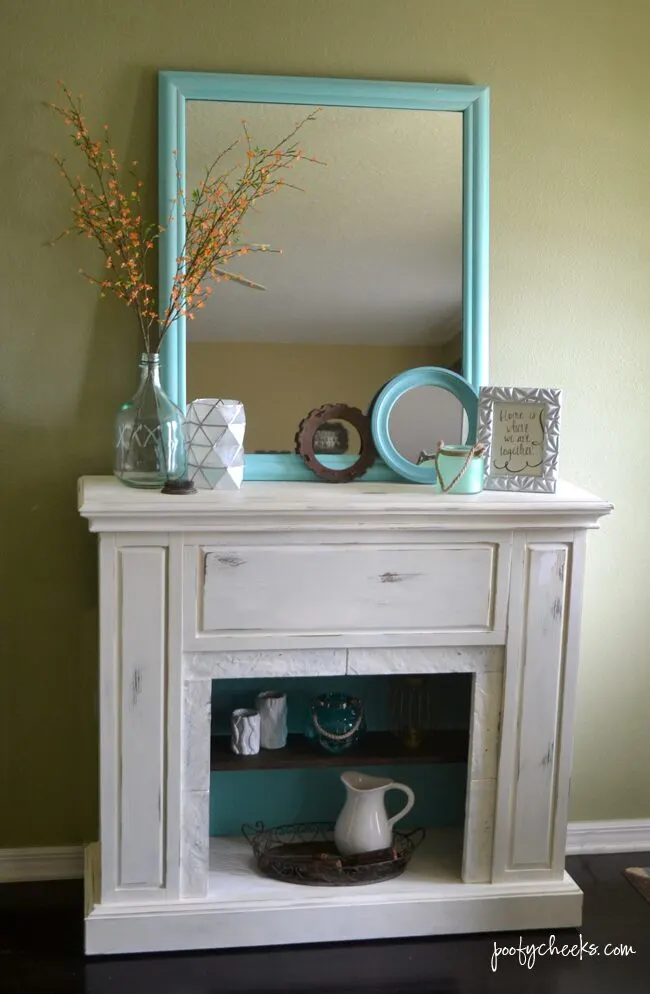 Faux Mantel Redo - Before and After with Chalk Paint and Shelving