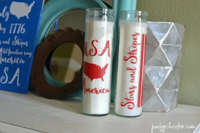 DIY Patriotic Dollar Store Candles + Free Silhouette Cut File