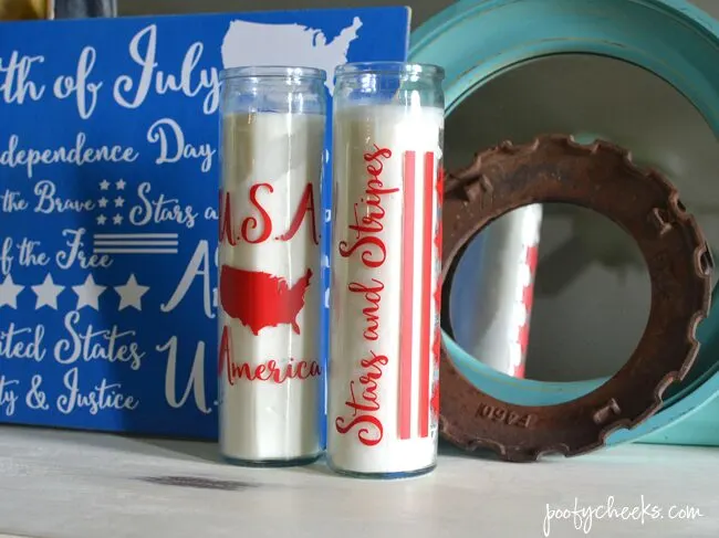 DIY Patriotic Dollar Store Candles + Free Silhouette Cut File