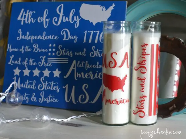 DIY Patriotic Dollar Store Candles + Free Silhouette Cut File