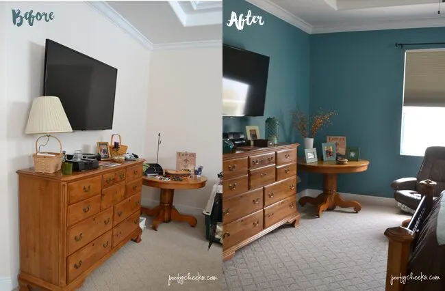 Master Bedroom Redo Before & After using BEHR Blue Clay Paint