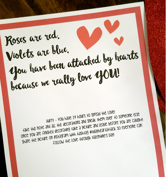 Spread a Valentine's Day Heart Attack Challenge to friends - grab the free printable.