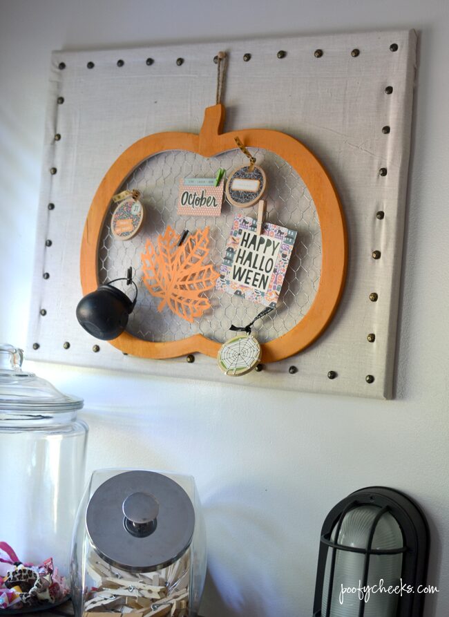 Halloween decoration - Farmhouse Chicken Wire Pumpkin with embellishments.