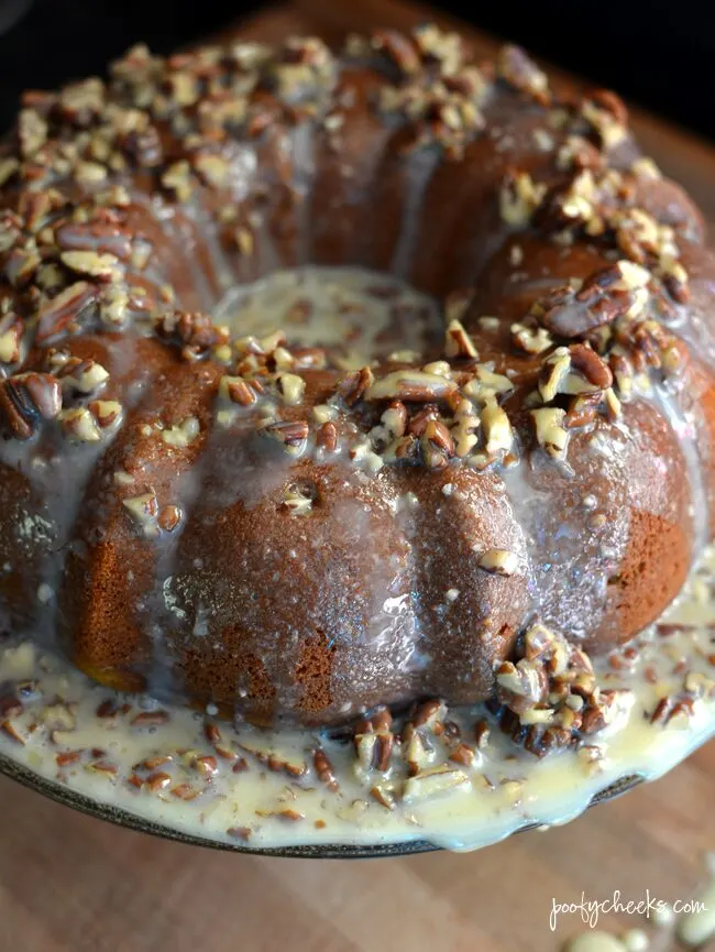 Our family LOVES this cake and we enjoy it every Fall! THE BEST pecan pumpkin bundt cake.