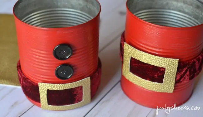 DIY Repurposed Tin Can Santas Decoration - Poofy Cheeks