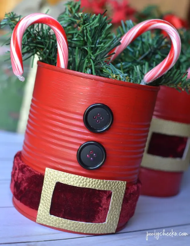 Santa Cans - Repurpose Tin Cans into Santa decorations