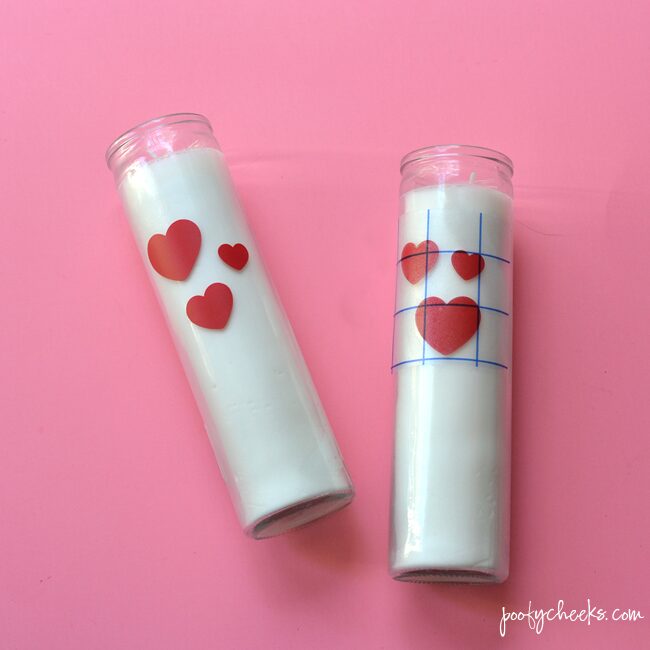 Valentine's Day Candles made from Dollar Store Candles - Use a Cricut or Silhouette