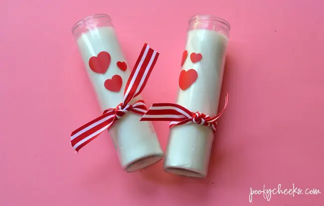 Valentine's Day Candles made from Dollar Store Candles - Use a Cricut or Silhouette