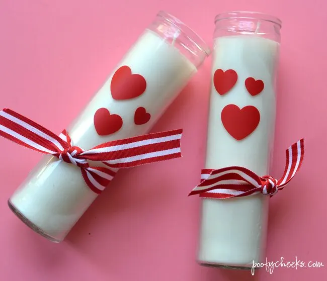 Valentine's Day Candles made from Dollar Store Candles - Use a Cricut or Silhouette