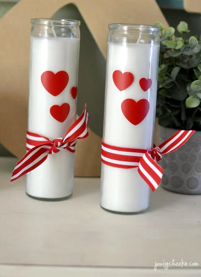 Valentine's Day Candles made from Dollar Store Candles - Use a Cricut or Silhouette