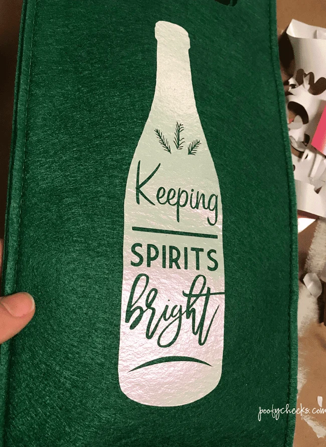 Keeping Spirit Bright HTV Wine Bag - Free SVG and DXF cut file.