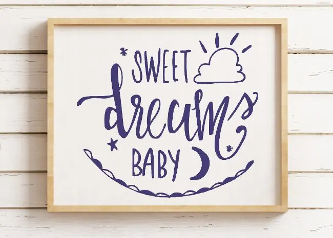 Sweet Dreams cut file. Create nursery decor and more for baby using the free DXF and SVG files for Silhouette and Cricut users.