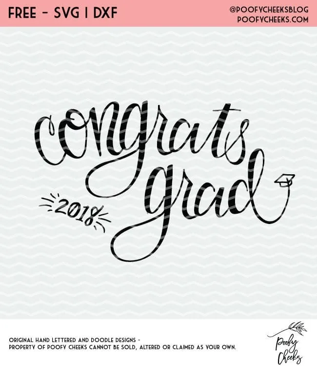 Congrats Grad hand lettered cut file. Free cut file for Silhouette and Cricut. Graduation cut file.