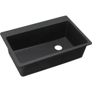 Elkay Quartz black kitchen sink - farmhouse kitchen sink. 