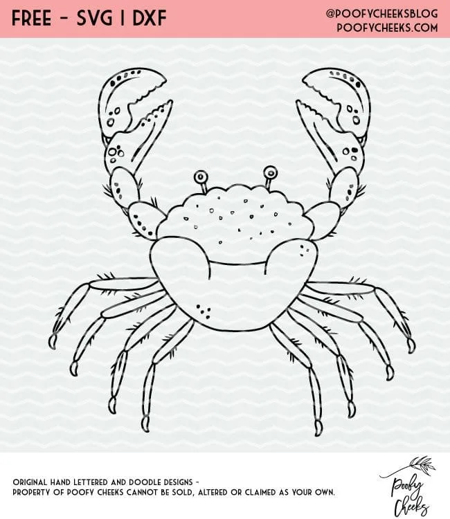 Crab cut file for use with Cricut and Silhouette cutting machines. SVG, PNG and DXF download.