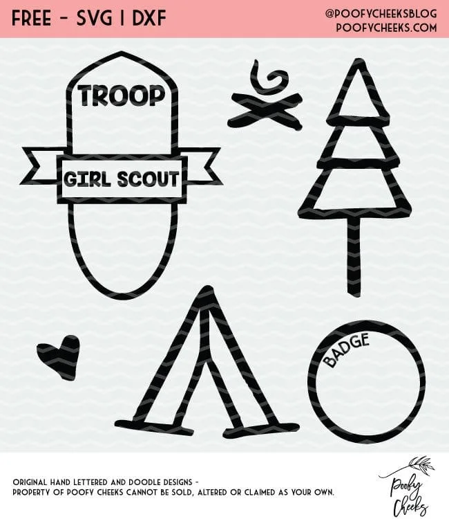 Girl Scout cut files for Cricut and Silhouette cutting machines. Grab the SVG, DXF and PNG files with girl scout shapes. #girlscout #cutfile
