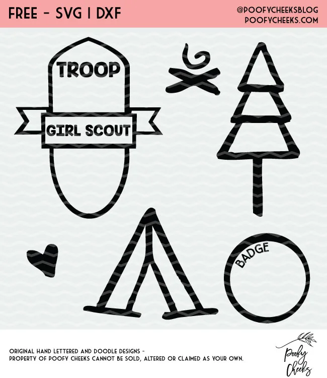 Girl Scout cut files for Cricut and Silhouette cutting machines. Grab the SVG, DXF and PNG files with girl scout shapes. #girlscout #cutfile