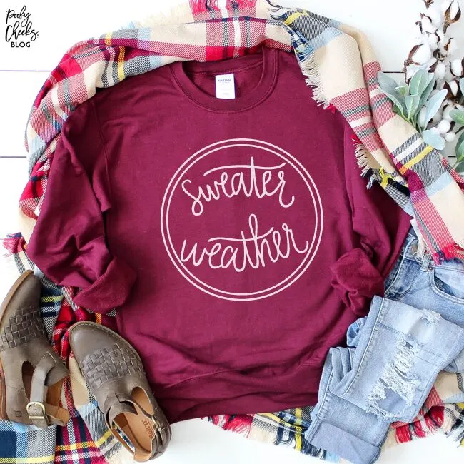 Sweater Weather hand lettered cut file for Silhouette and Cricut machines. Download the cut file and recieve a DXF, SVG and PNG file within a ZIP folder. #fall #sweaterweather #cutfile