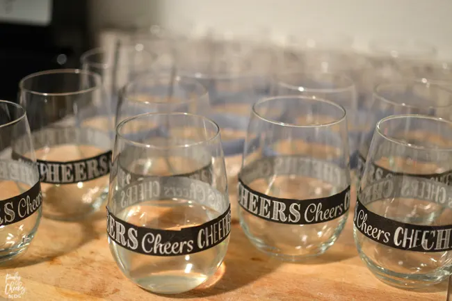 DIY Dishwasher Safe Glitter Glasses Tutorial. Step by step pictures - personalized with adhesive vinyl using a Silhouette or Cameo cutting machine.