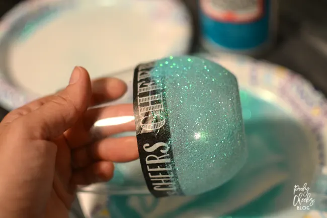 DIY Dishwasher Safe Glitter Glasses Tutorial. Step by step pictures - personalized with adhesive vinyl using a Silhouette or Cameo cutting machine.