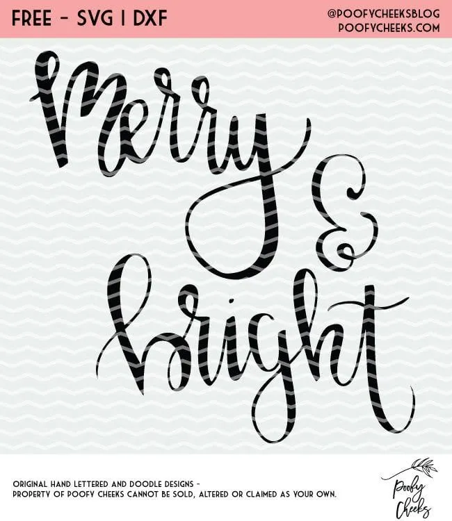 Merry and Bright cut file - hand lettered design.