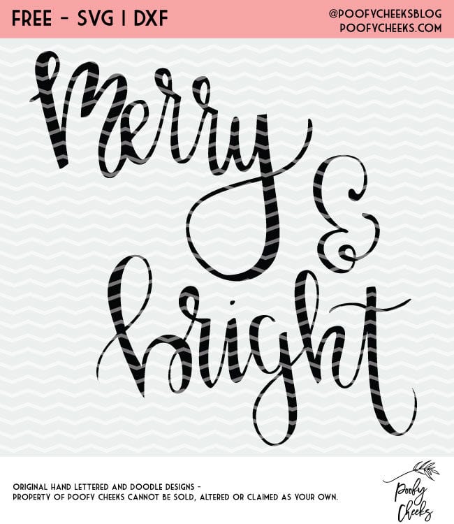 Merry and Bright Christmas Cut File. Hand lettered design to use with Silhouette and Cricut cutting machines. SVG, DXF and PNG