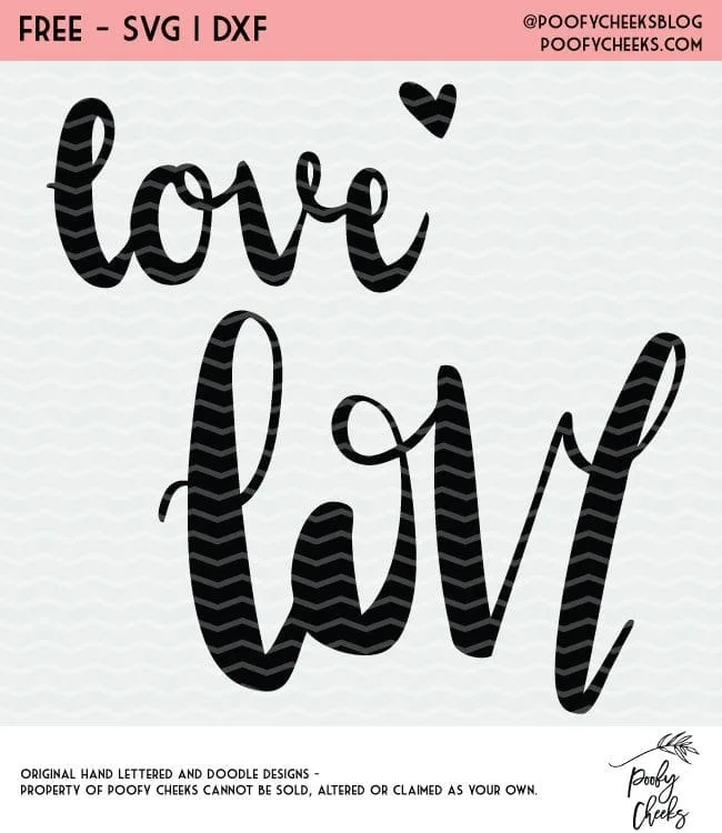 Love Valentine Cut File Freebie. Cut file for Silhouette or Cricut cutting machines. SVG, DXF and PNG instant download.