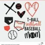 Balls, bats and diamond cut files. Use these shapes for softball, baseball and t-ball designs. Cut files for Cricut and Silhouette.