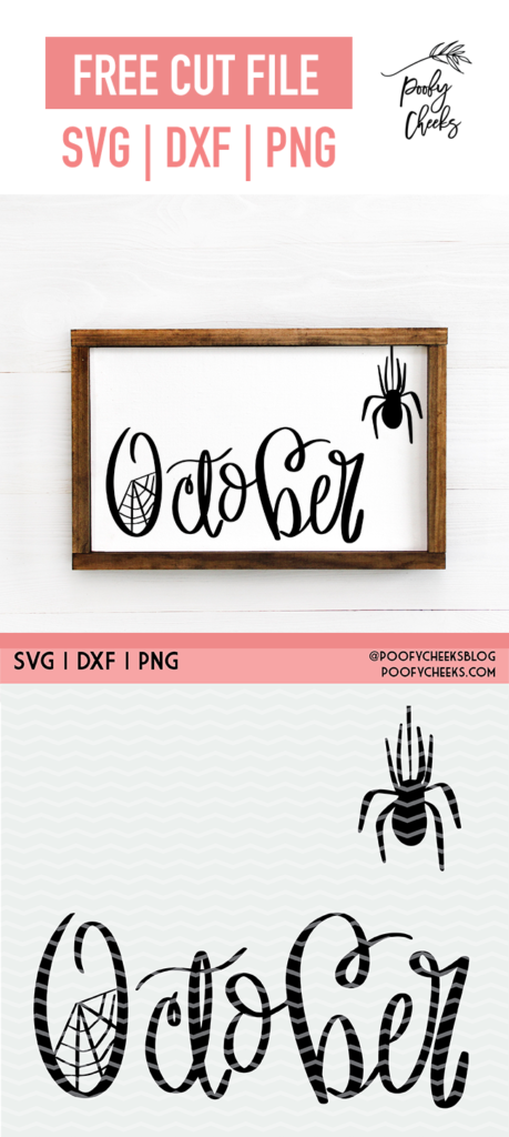 October Hand Lettered Word with Spider and Webs design