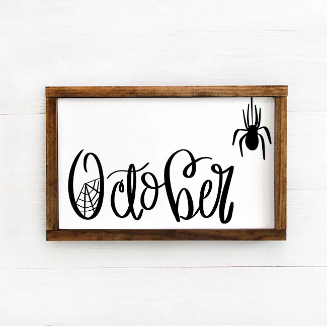 October Hand Lettered Word with Spider and Webs design