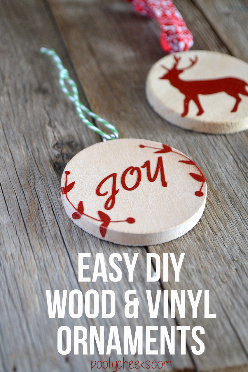 Handmade DIY Christmas Ornament - Wood and Vinyl - Poofy Cheeks